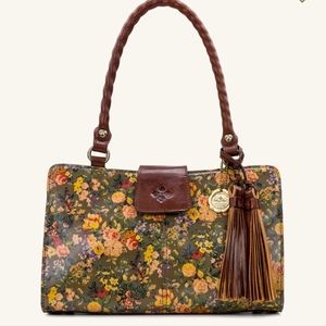 Patricia Nash English Country Floral Leather handbag Tassel 100% Authentic